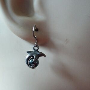 Sterling Dolphin Black Pearl Earrings Quality Pearls! Vintage